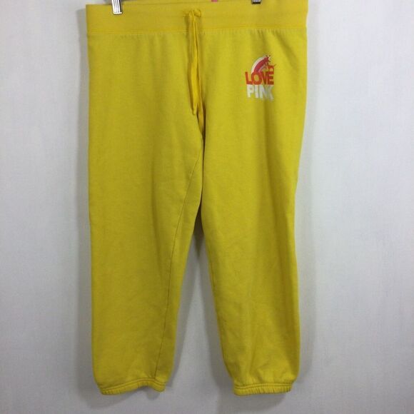 Victoria Secret Womens Love PINK Sweat Cropped Pants Yellow Size Medium - Picture 8 of 8